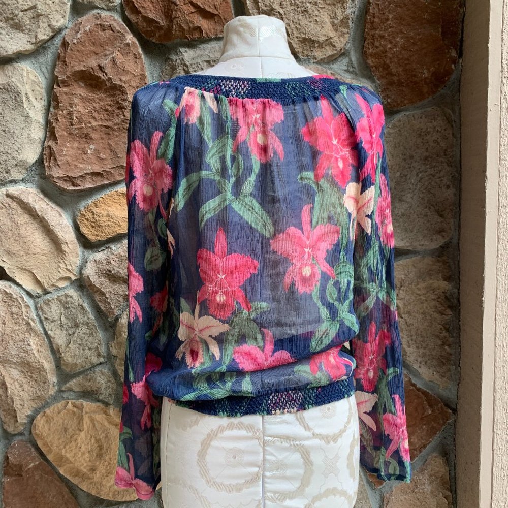 Lucky Brand Silk Floral Boho Peasant Blouse S - Picture 2 of 6